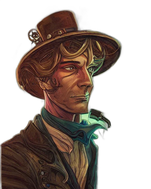 hat, staff, face, mask, comic book art, concept art, fantasy art, watercolor transparent PNG cut-out