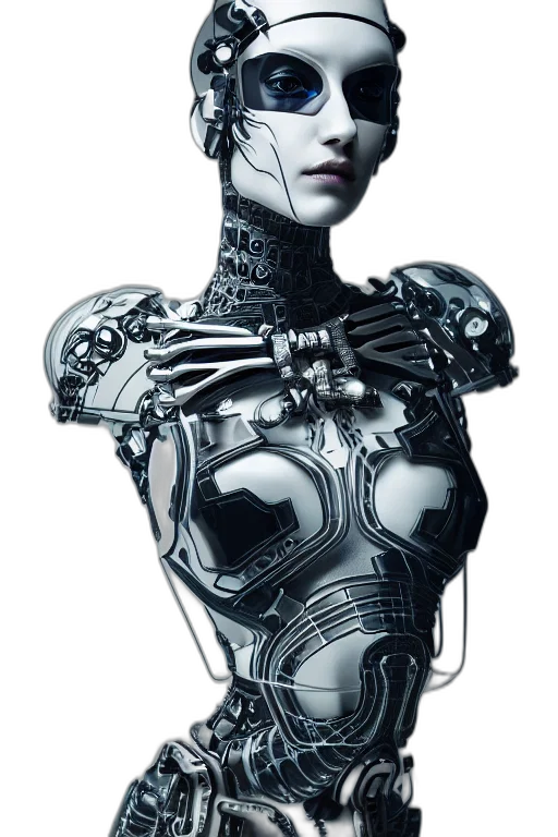 robot, jewelry, dress, cyberpunk, 3d render, concept art, photorealistic, beautifull transparent PNG cut-out