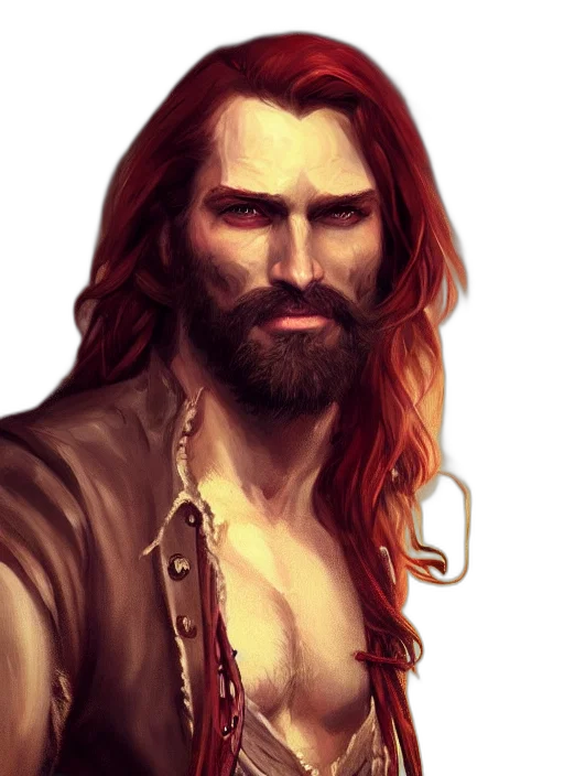 fantasy art, concept art, comic book art, photorealistic, golden, red, earth tones, portrait transparent PNG cut-out