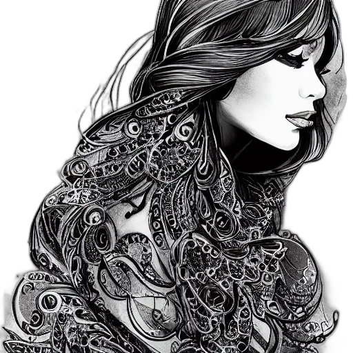 mask, dress, jewelry, face, fantasy art, photorealistic, comic book art, pencil sketch transparent PNG cut-out