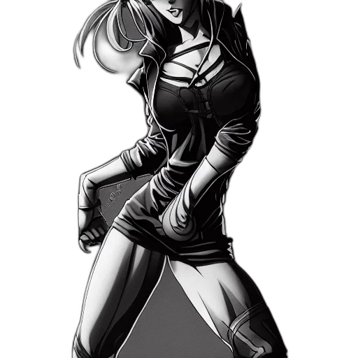 staff, jacket, dress, weapon, comic book art, concept art, cartoon, cyberpunk transparent PNG cut-out