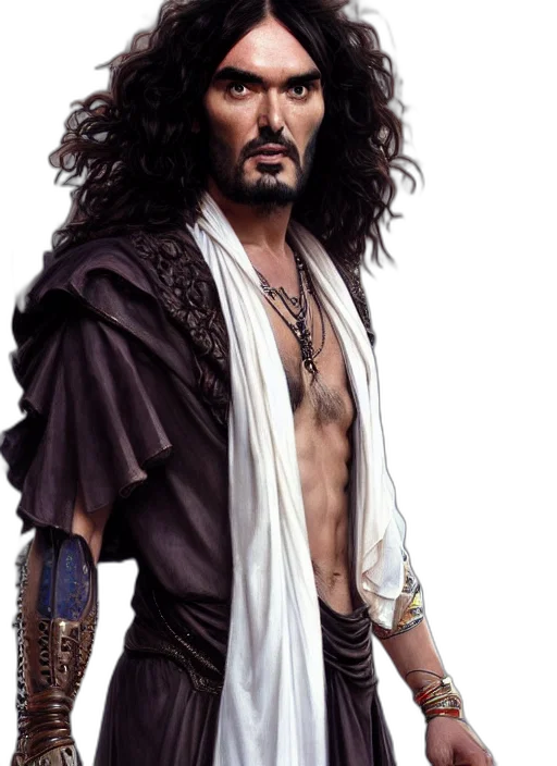 photorealistic, fantasy art, portrait, russell, brand, muscular, fantasy, white transparent PNG cut-out