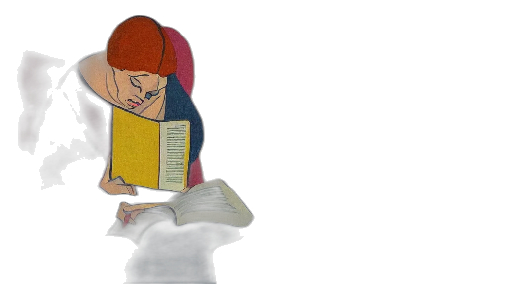 3d render, watercolor, cartoon, concept art, woman, reading, book, modernism transparent PNG cut-out