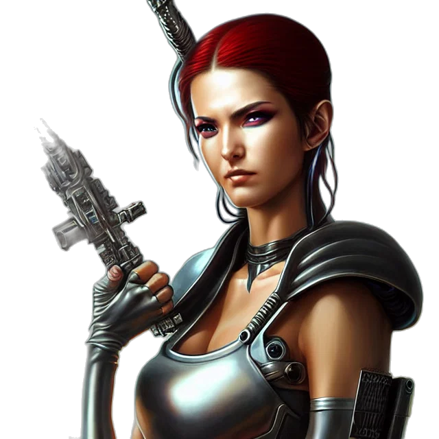 weapon, staff, concept art, fantasy art, cyberpunk, comic book art, maid, warrior transparent PNG cut-out