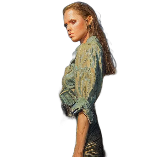 dress, jacket, staff, hair transparent PNG cut-out