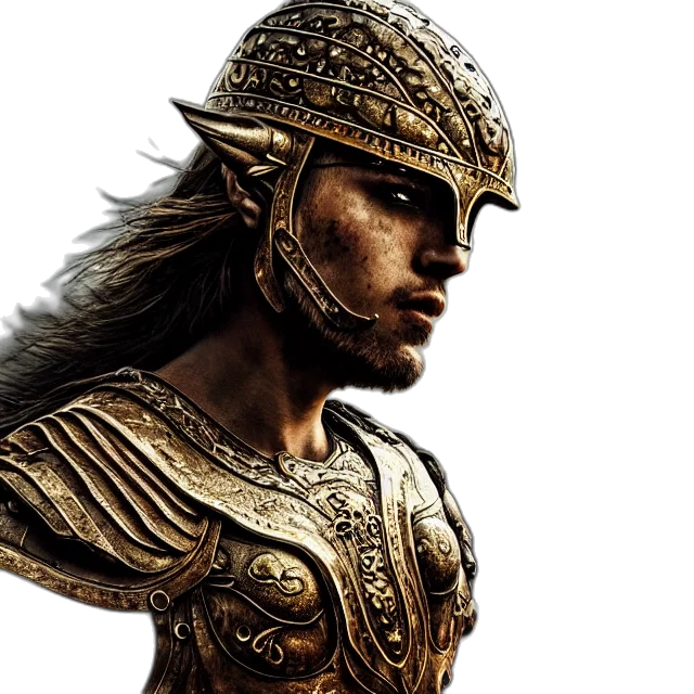 sword, face, hat, fantasy art, concept art, photorealistic, 3d render, warrior transparent PNG cut-out