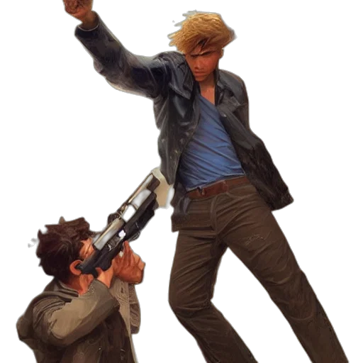 jacket, weapon, concept art, comic book art, pixel art, 3d render, fire, fight transparent PNG cut-out