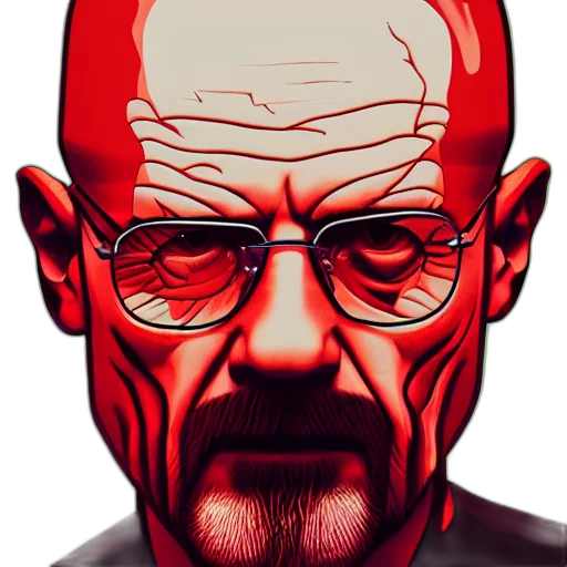 face, mask, comic book art, cartoon, cyberpunk, photorealistic, red, walter transparent PNG cut-out