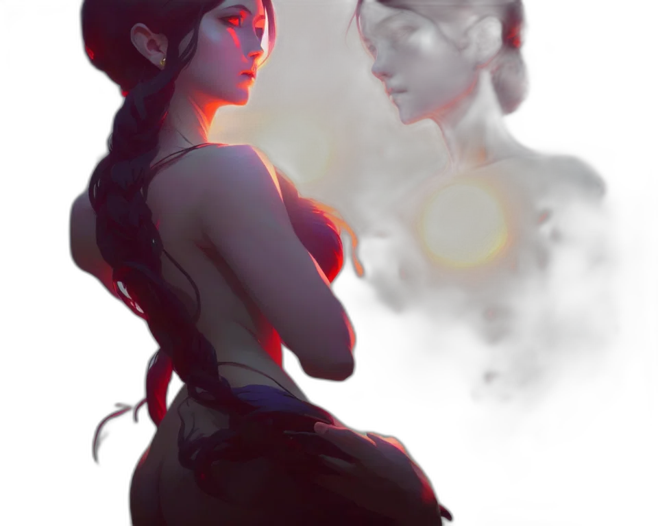 dress, fantasy art, concept art, comic book art, anime, fire, sunset, underwater transparent PNG cut-out