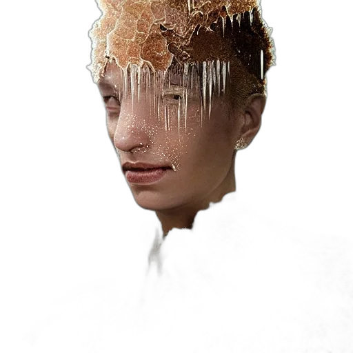 face, hair, mask, crown, photorealistic, concept art, 3d render, pixel art transparent PNG cut-out
