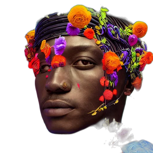 crown, face, flower, mask, photorealistic, concept art, fantasy art, colorful transparent PNG cut-out