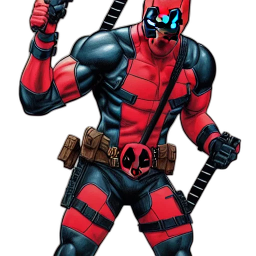 comic book art, concept art, pixel art, cartoon, red, deadpool, realistic, extremely transparent PNG cut-out