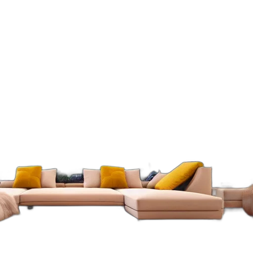 furniture, 3d render, concept art, earth tones, golden, wide, angle, photograph transparent PNG cut-out