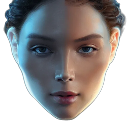 face, mask, robot, jewelry, photorealistic, concept art, 3d render, fantasy art transparent PNG cut-out