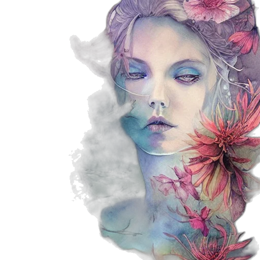 flower, face, fantasy art, watercolor, photorealistic, concept art, underwater, pastel transparent PNG cut-out