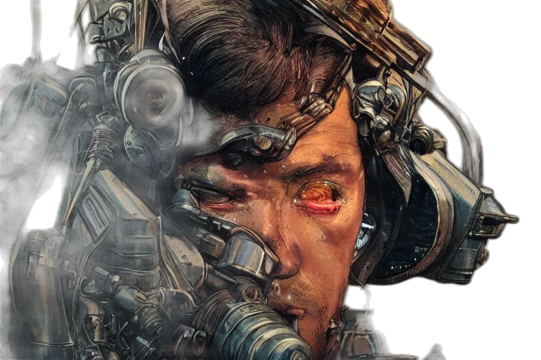 face, robot, comic book art, concept art, cyberpunk, photorealistic, closeup, portrait transparent PNG cut-out