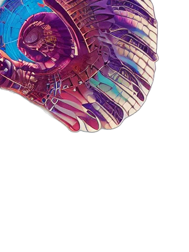 hat, umbrella, mask, hair, concept art, vaporwave, fantasy art, colorful transparent PNG cut-out