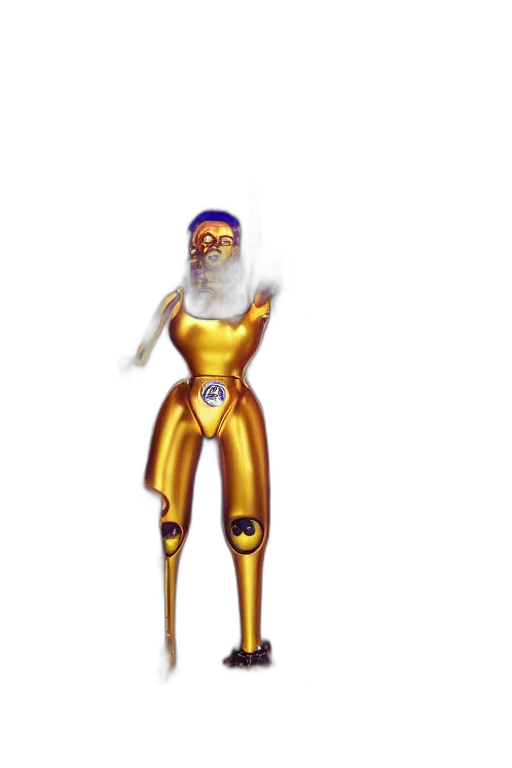 robot, staff, 3d render, concept art, pixel art, fantasy art, outer space, golden transparent PNG cut-out