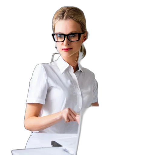 staff, 3d render, photorealistic, woman, white, short, sleeved, blouse transparent PNG cut-out