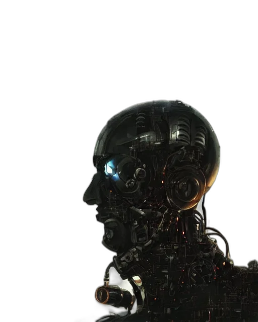 robot, face, mask, cyberpunk, 3d render, concept art, outer space, half transparent PNG cut-out