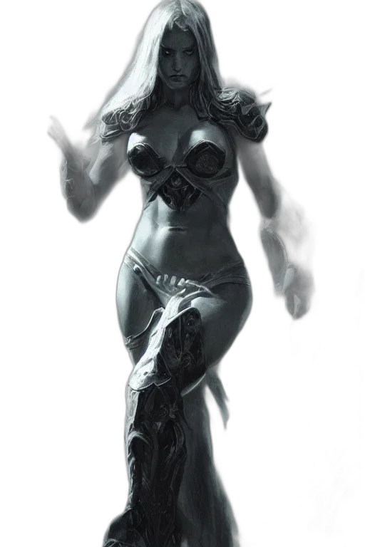 dress, robot, concept art, fantasy art, comic book art, 3d render, monochrome, dark transparent PNG cut-out