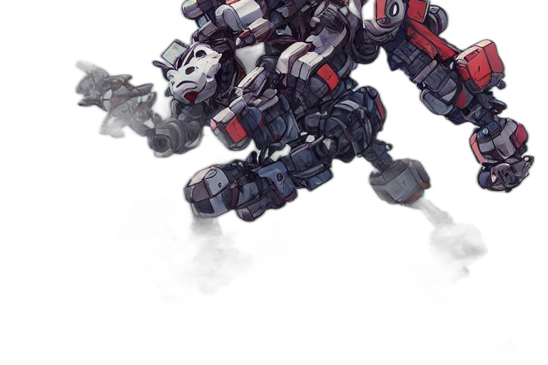 robot, weapon, concept art, pixel art, 3d render, fantasy art, monochrome, panda transparent PNG cut-out