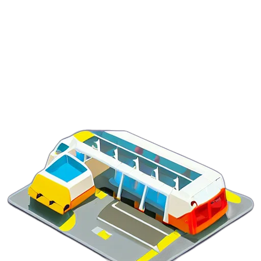 car, 3d render, concept art, photorealistic, pixel art, city street, bus, station transparent PNG cut-out
