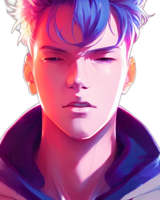 jacket, face, cyberpunk, anime, vaporwave, watercolor, neon lights, blue transparent PNG cut-out