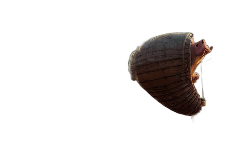 animal, hair, creature, hat, 3d render, photorealistic, underwater, pig-blimp transparent PNG cut-out