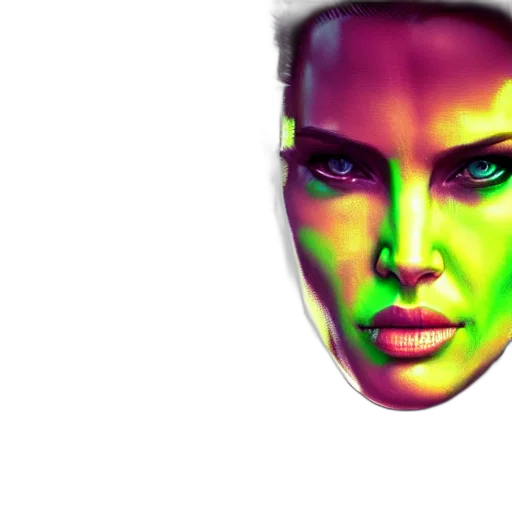 face, mask, photorealistic, 3d render, cyberpunk, concept art, outer space, neon lights transparent PNG cut-out