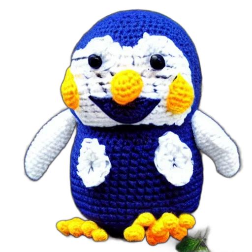 pixel art, 3d render, blue, monochrome, crocheted, penguin, doll transparent PNG cut-out