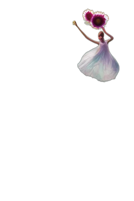 dress, flower, creature, hair, concept art, 3d render, pixel art, photorealistic transparent PNG cut-out