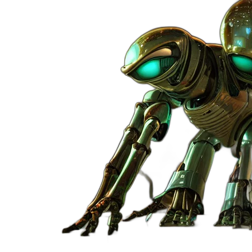 robot, creature, concept art, 3d render, cyberpunk, green, alien, dirty transparent PNG cut-out