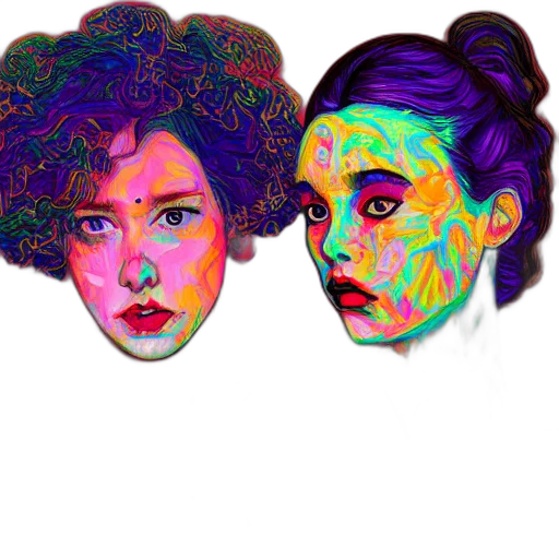face, mask, hair, vaporwave, pixel art, cartoon, cyberpunk, neon lights transparent PNG cut-out