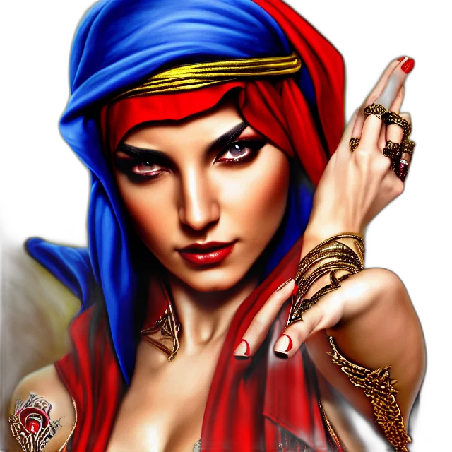 jewelry, fantasy art, comic book art, photorealistic, pixel art, red, arabian, dancer transparent PNG cut-out