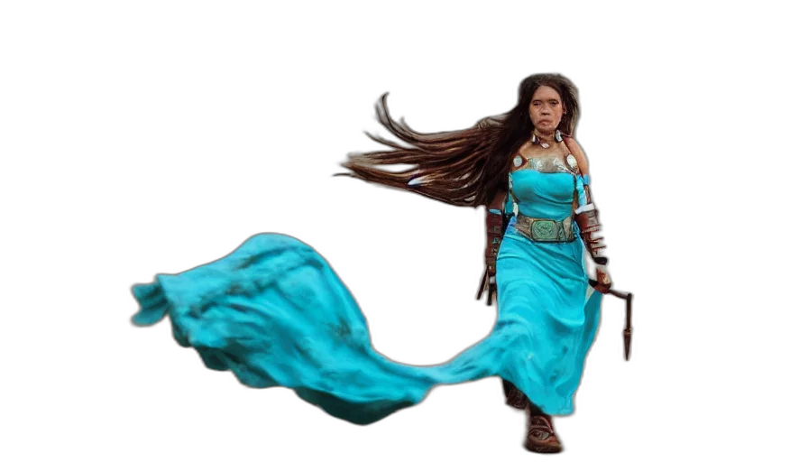 dress, dragon, hair, staff transparent PNG cut-out