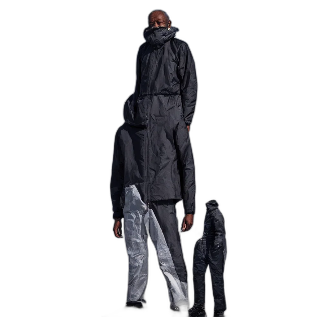 jacket, umbrella, staff, creature, cyberpunk, concept art, 3d render, outer space transparent PNG cut-out