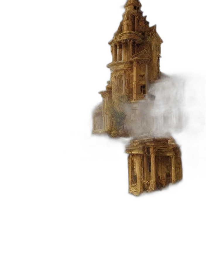 building, concept art, watercolor, fantasy art, photorealistic, fog, city street, fire transparent PNG cut-out