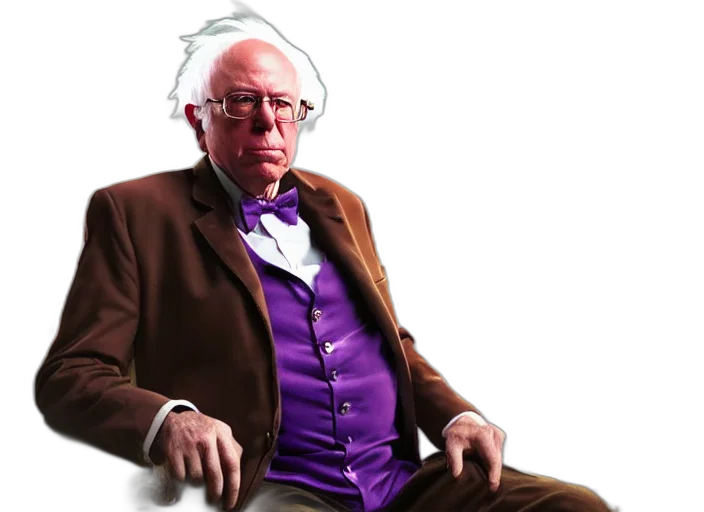 concept art, 3d render, photorealistic, bernie, sanders, willy, wonka, marvel transparent PNG cut-out