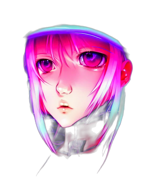 face, robot, mask, jacket, cyberpunk, anime, vaporwave, pixel art transparent PNG cut-out