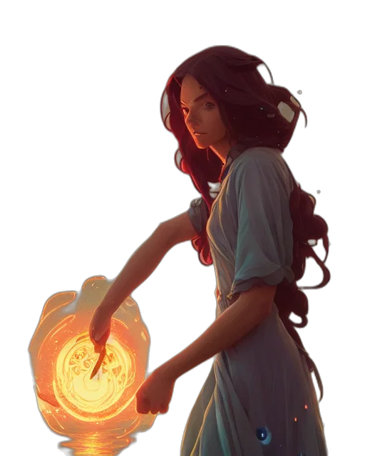 dress, staff, concept art, fantasy art, comic book art, pixel art, fire, sunset transparent PNG cut-out