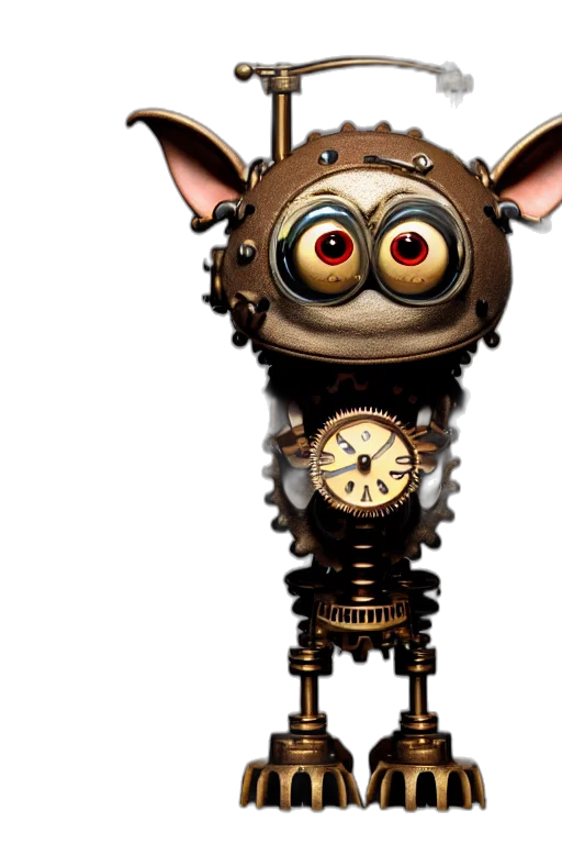robot, staff, mask, 3d render, concept art, tiny, cute, steampunk transparent PNG cut-out