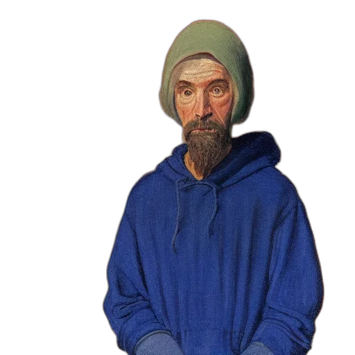 jacket, face, staff, hat transparent PNG cut-out