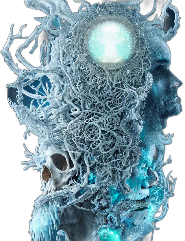 mask, robot, jewelry, crown, concept art, cyberpunk, 3d render, fantasy art transparent PNG cut-out