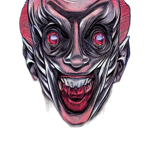 mask, face, creature, comic book art, concept art, watercolor, fantasy art, red transparent PNG cut-out