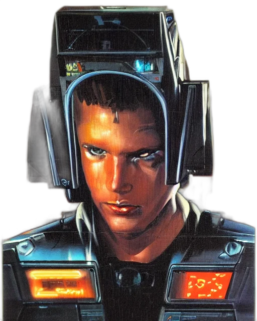 robot, face, cyberpunk, concept art, comic book art, vaporwave, outer space, box transparent PNG cut-out