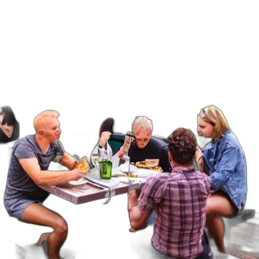 food, furniture, photorealistic, concept art, 3d render, oil painting, eating, outside transparent PNG cut-out