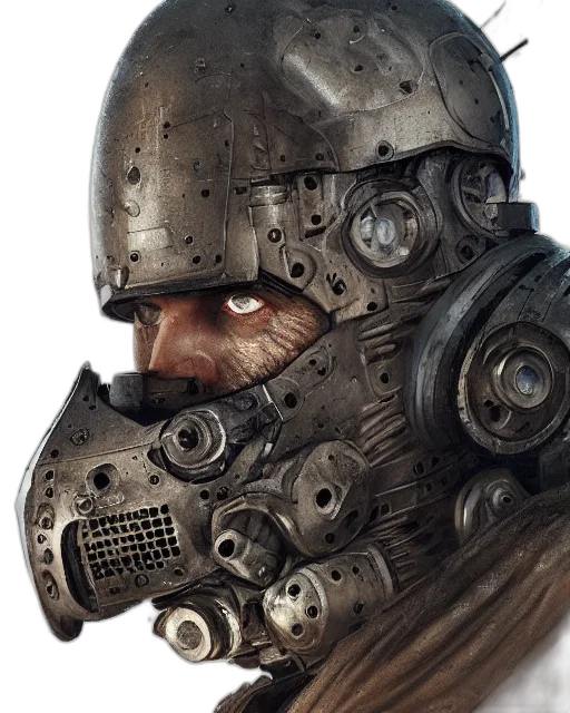 mask, face, robot, weapon, concept art, photorealistic, 3d render, fantasy art transparent PNG cut-out