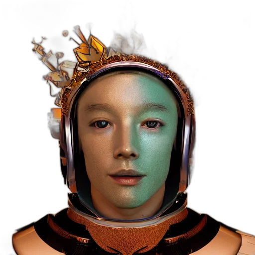 mask, robot, crown, face, photorealistic, fantasy art, 3d render, concept art transparent PNG cut-out