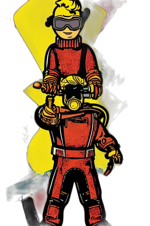 robot, staff, jacket, comic book art transparent PNG cut-out
